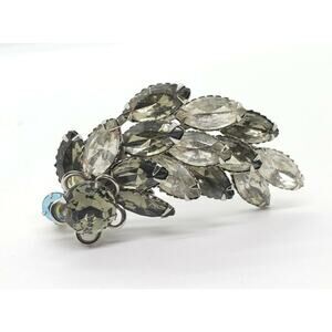 Vintage Juliana Brooch Rhinestone Leaf Clear & Smokey Topaz AB layered Navette